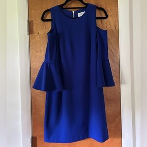 Eliza J Cold Shoulder Bell Sleeve Sheath Dress Size 10P Cobalt Blue